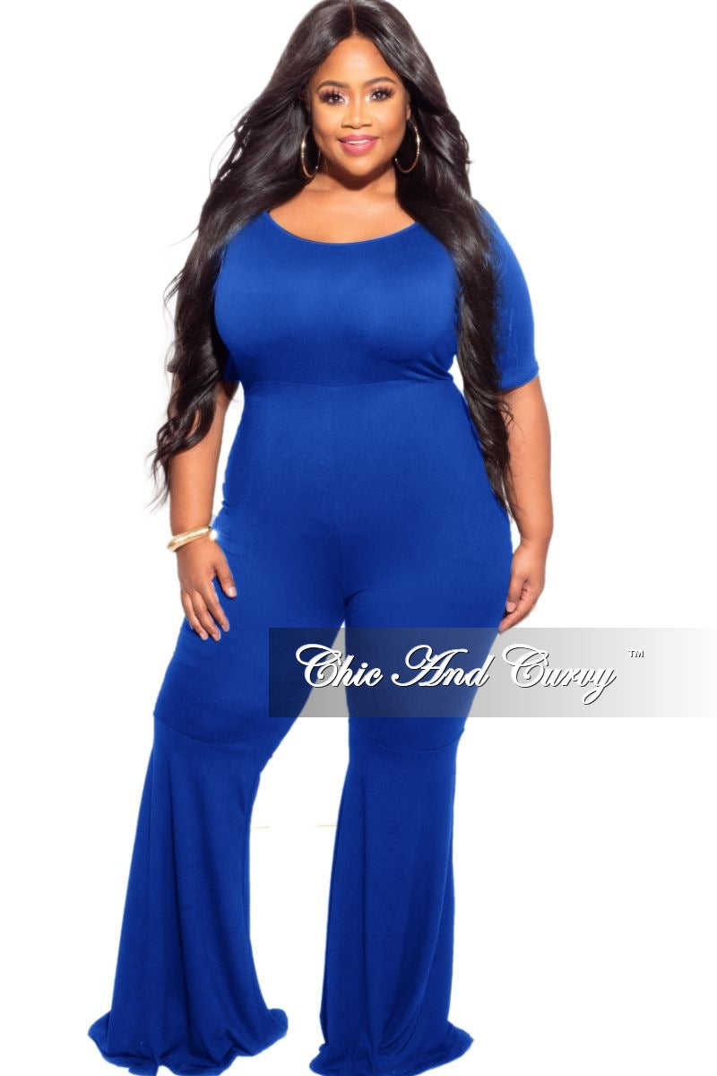 *Final Plus Size Bell Bottom Jumpsuit in Royal Blue – Chic And Curvy