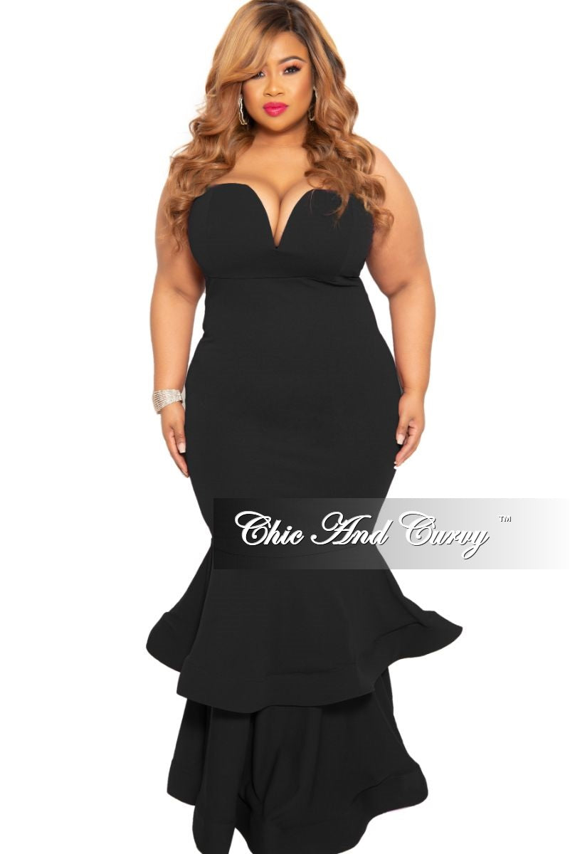 black v neck ruffle dress