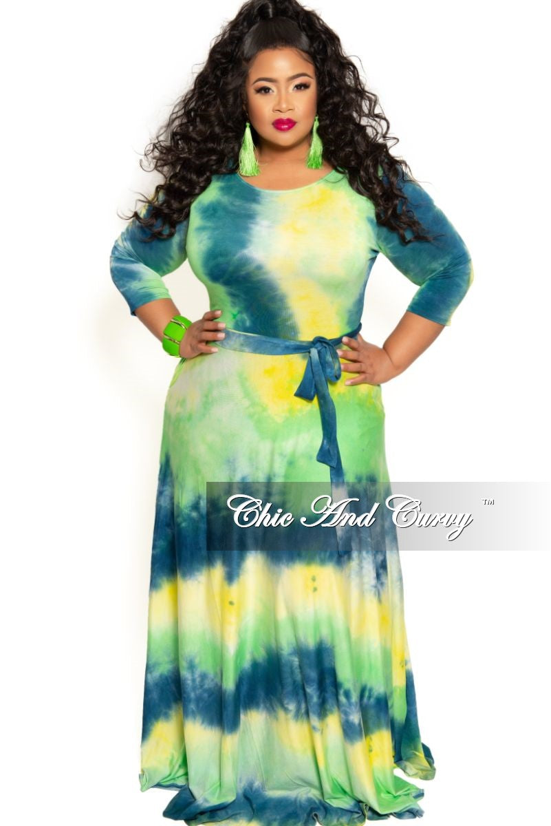 blue and green maxi dress