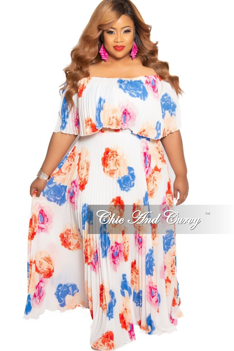 off shoulder pleated maxi dress