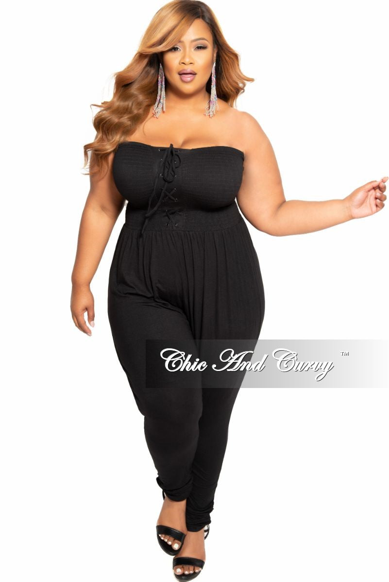 plus size lace up jumpsuit