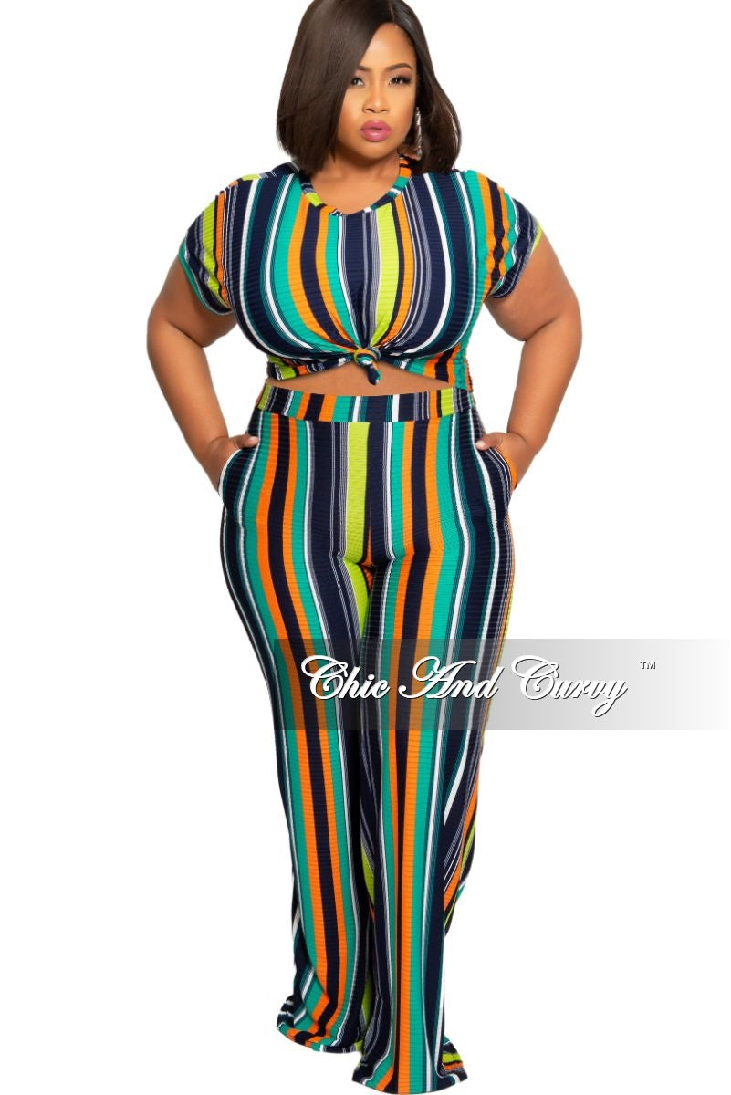 Final Sale Plus Size 2 Piece Ribbed Crop Top And Palazzo Pants Set