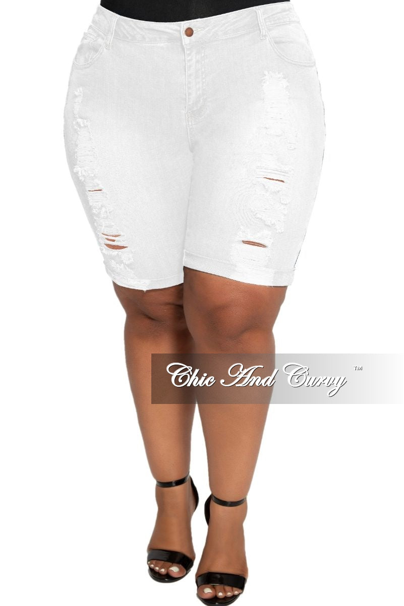 plus size distressed denim bermuda shorts