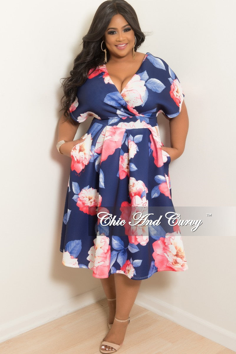 navy and pink plus size dress