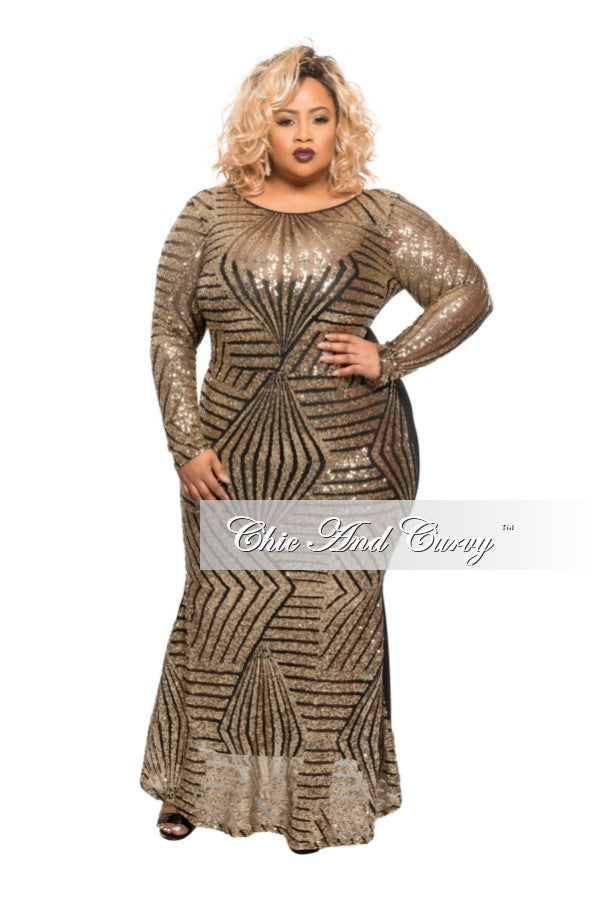 plus size black and gold sequin dress