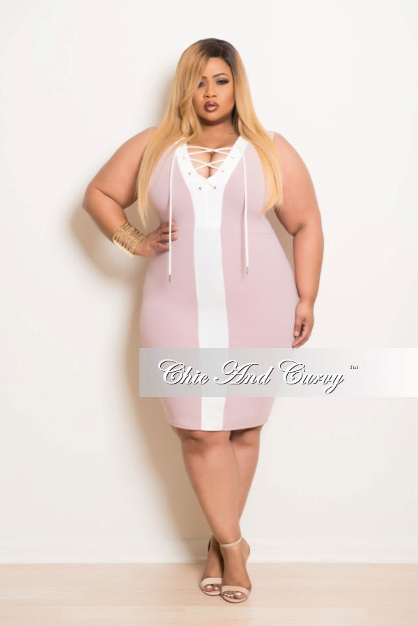 plus size pink and white dress