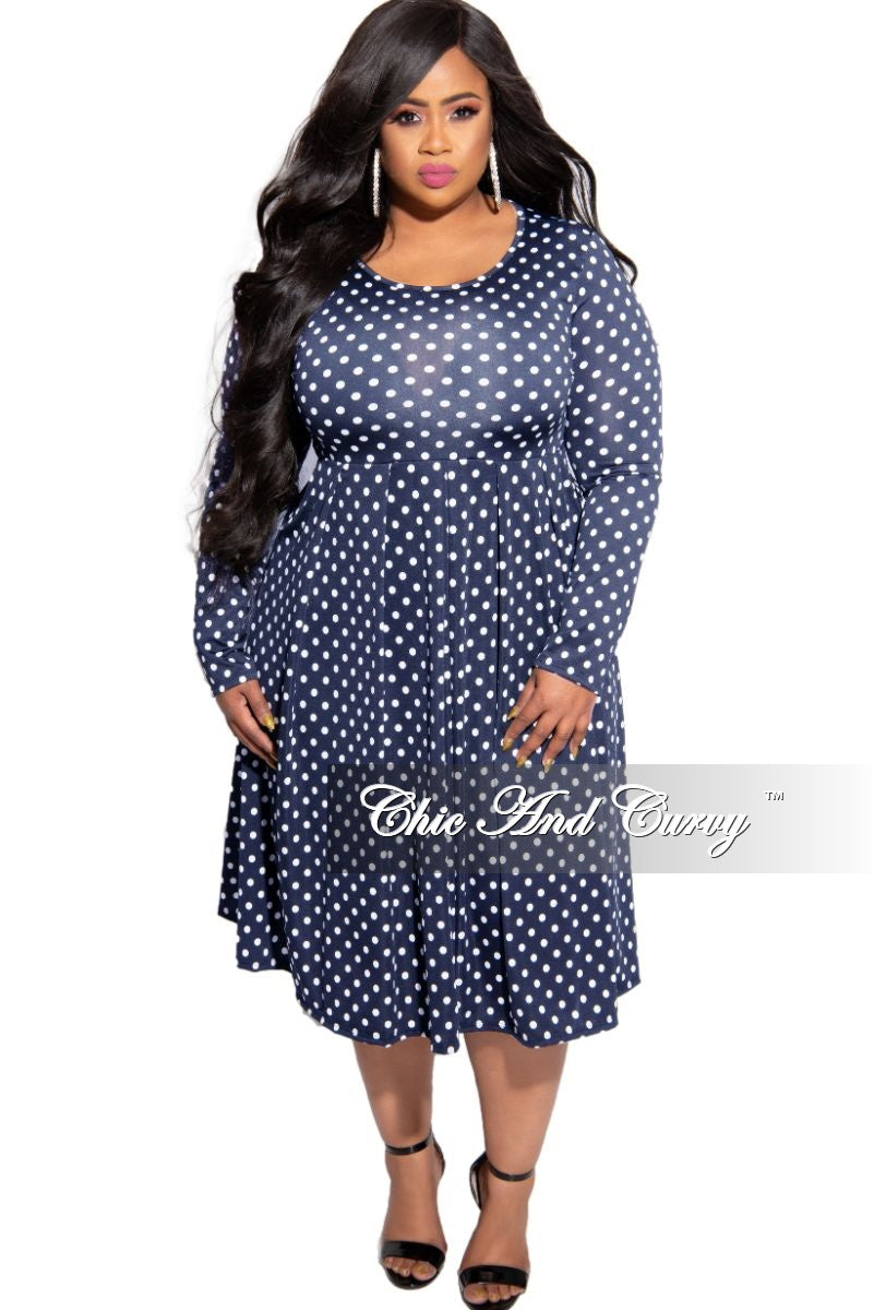 navy white polka dot dress