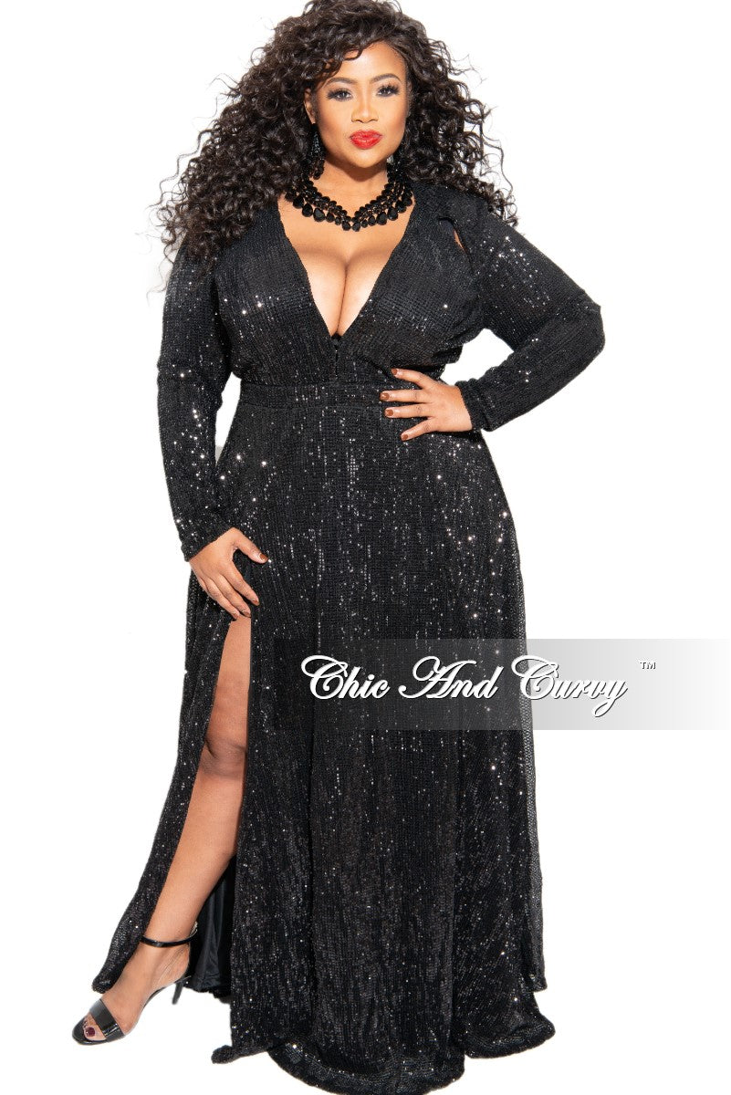 plus size sequin gown with sleeves