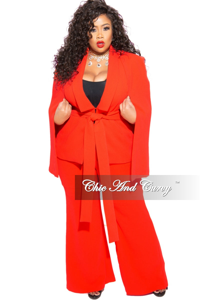 New Plus Size Cape Pants Suit in Tomato Red – Chic And Curvy
