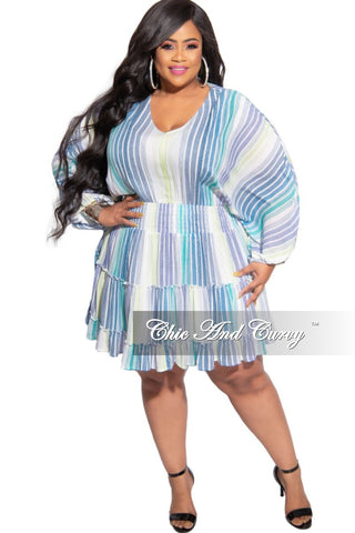 Final Sale Plus Size Baby-Doll Dress in Blue Multi Stripe – Chic And Curvy