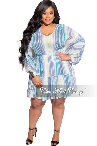 Final Sale Plus Size Baby-Doll Dress in Blue Multi Stripe – Chic And Curvy