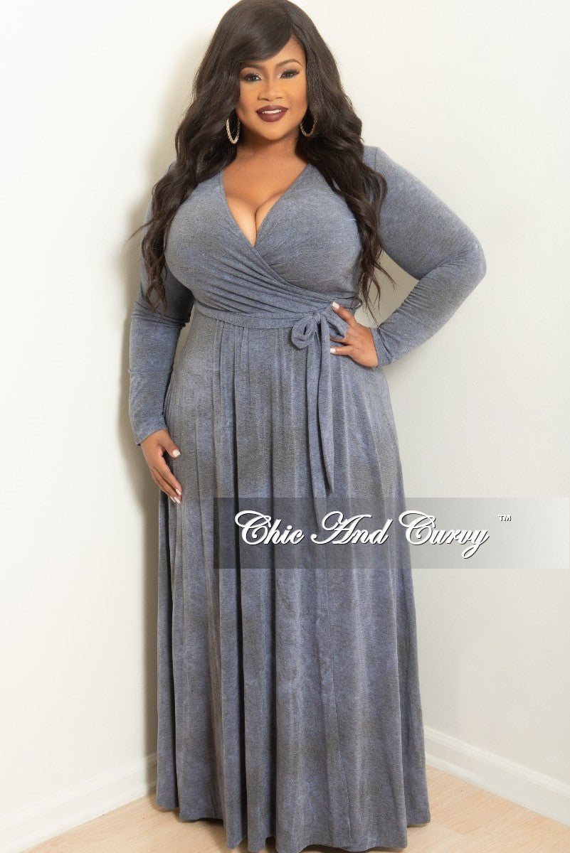 Size Long Wrap Dress with Attached Tie 
