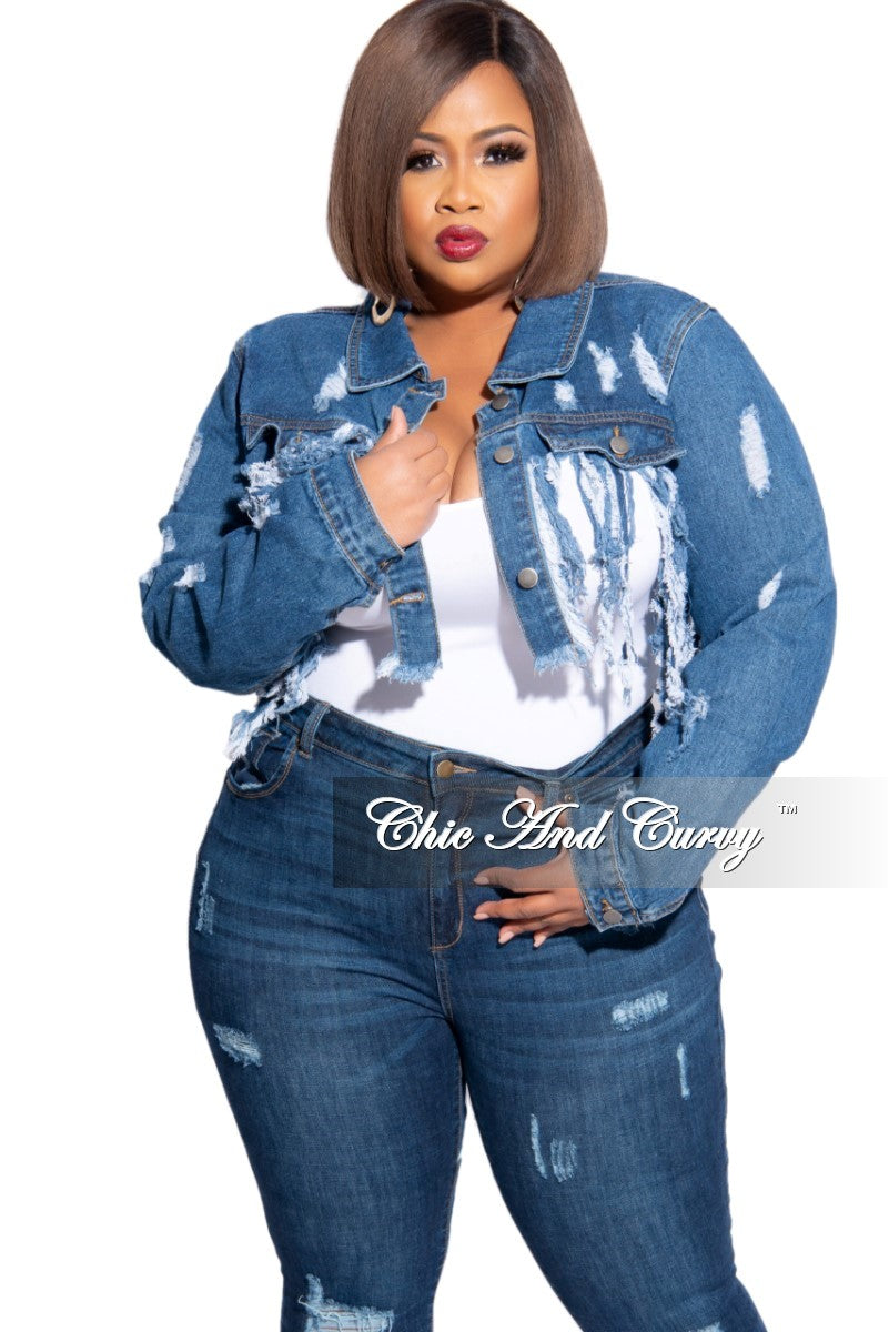 plus size distressed jean jacket