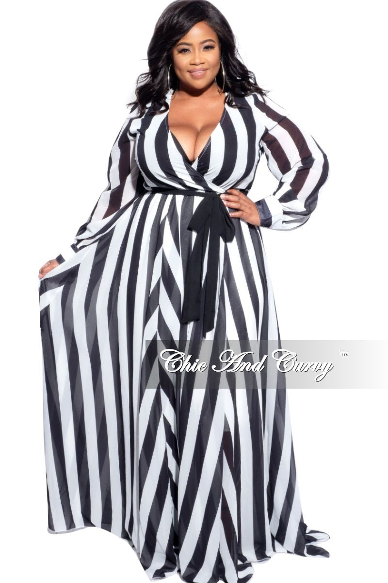 white and black striped maxi dress