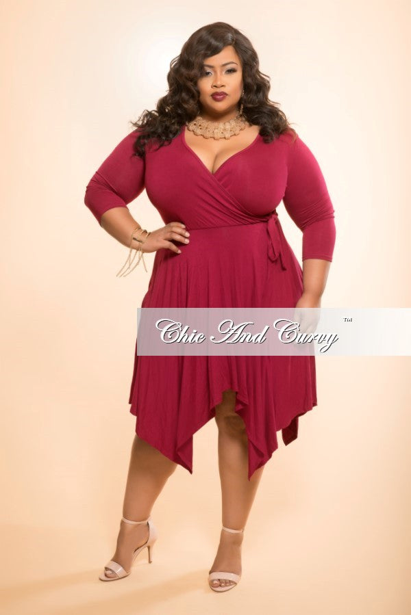 plus size burgundy wrap dress