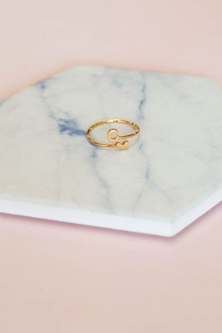 Heart Initial Ring: Gold - Mohebina laemeh