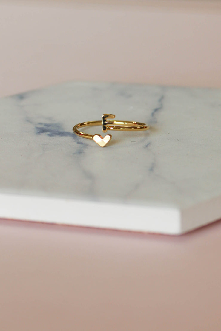 Heart Initial Ring: Gold - Mohebina laemeh