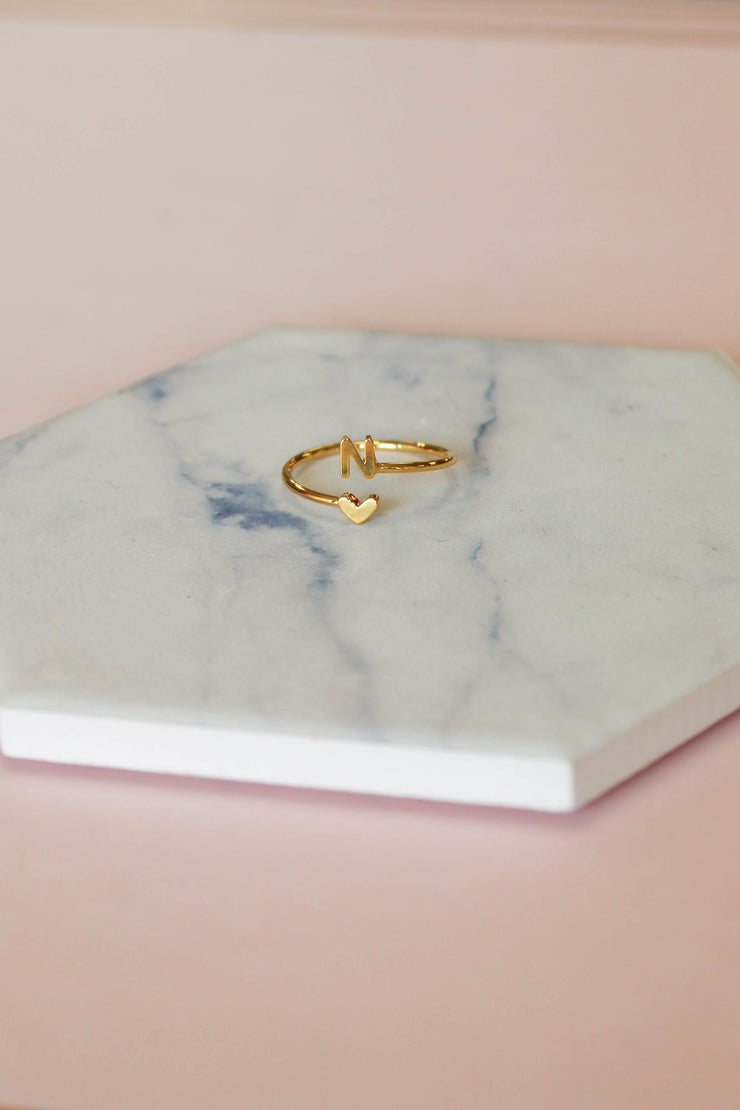 Heart Initial Ring: Gold - Mohebina laemeh