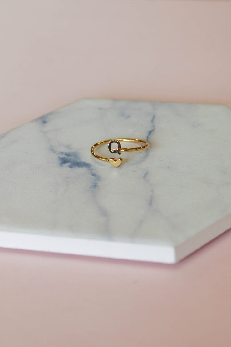 Heart Initial Ring: Gold - Mohebina laemeh