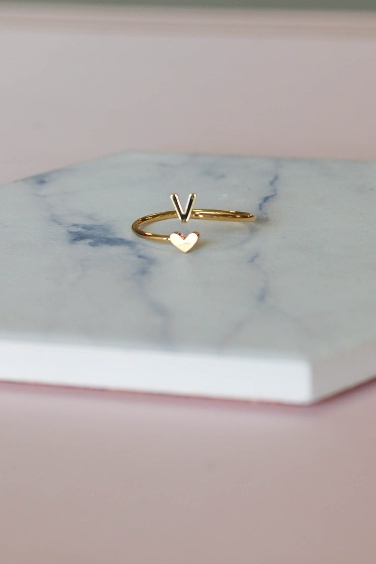 Heart Initial Ring: Gold - Mohebina laemeh
