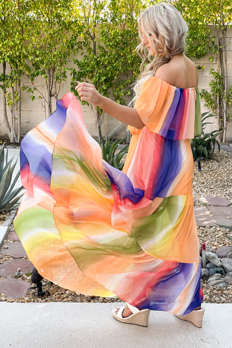 Watercolor Wishes Maxi Dress: Orange - Cenkhaber