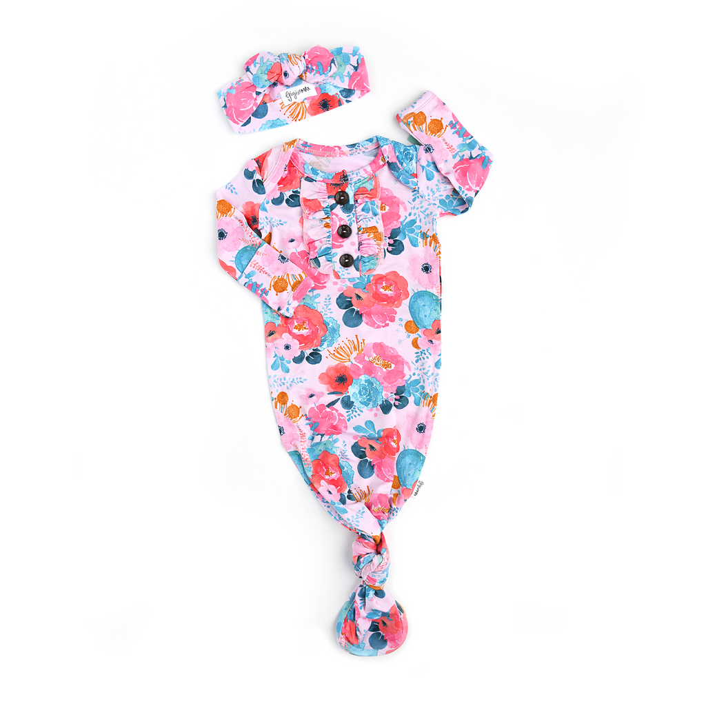 floral knotted baby gown