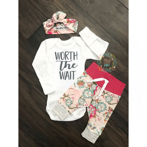 worth the wait baby girl outfit