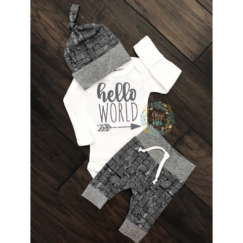 hello world newborn outfit boy