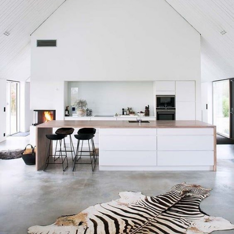 Real zebra skin rug Scandinavia interior design kitchen