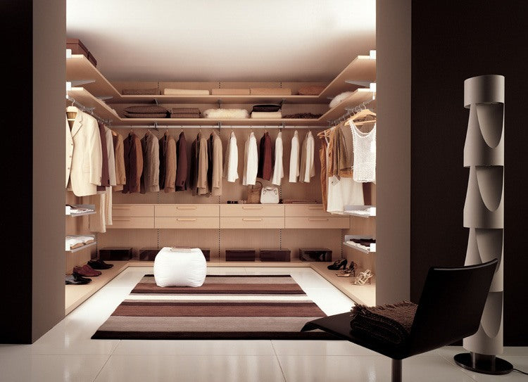 Wonderful Walk in Closet White Marble Floor Wooden Wardrobe Elegant Style