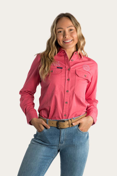 Signature Jillaroo Work Na Full Shirt Pink/Dark Button Womens - Ballet