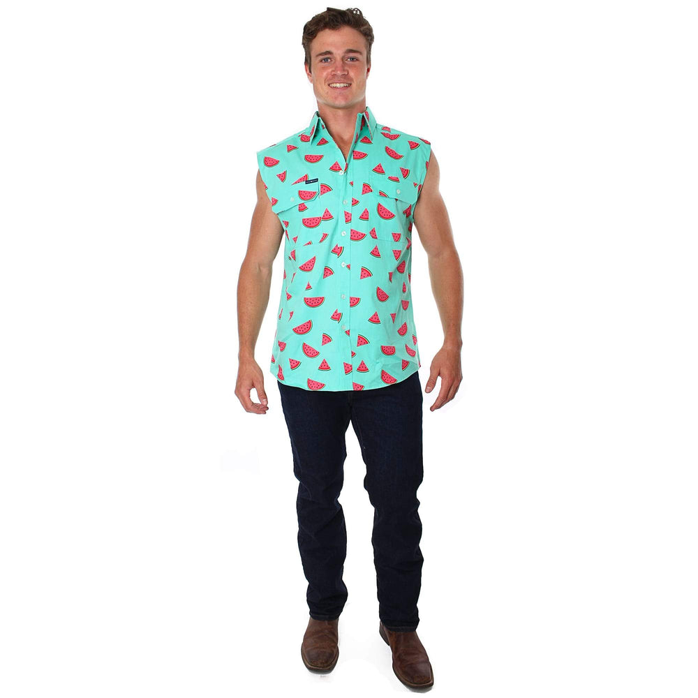 Watermelon Mens Full Button Loose Fit Sleeveless Workshirt ...