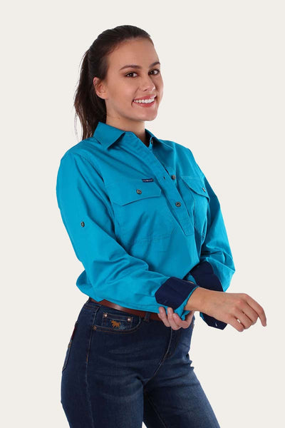 Pentecost River Womens Half Button Work Shirt - Blue