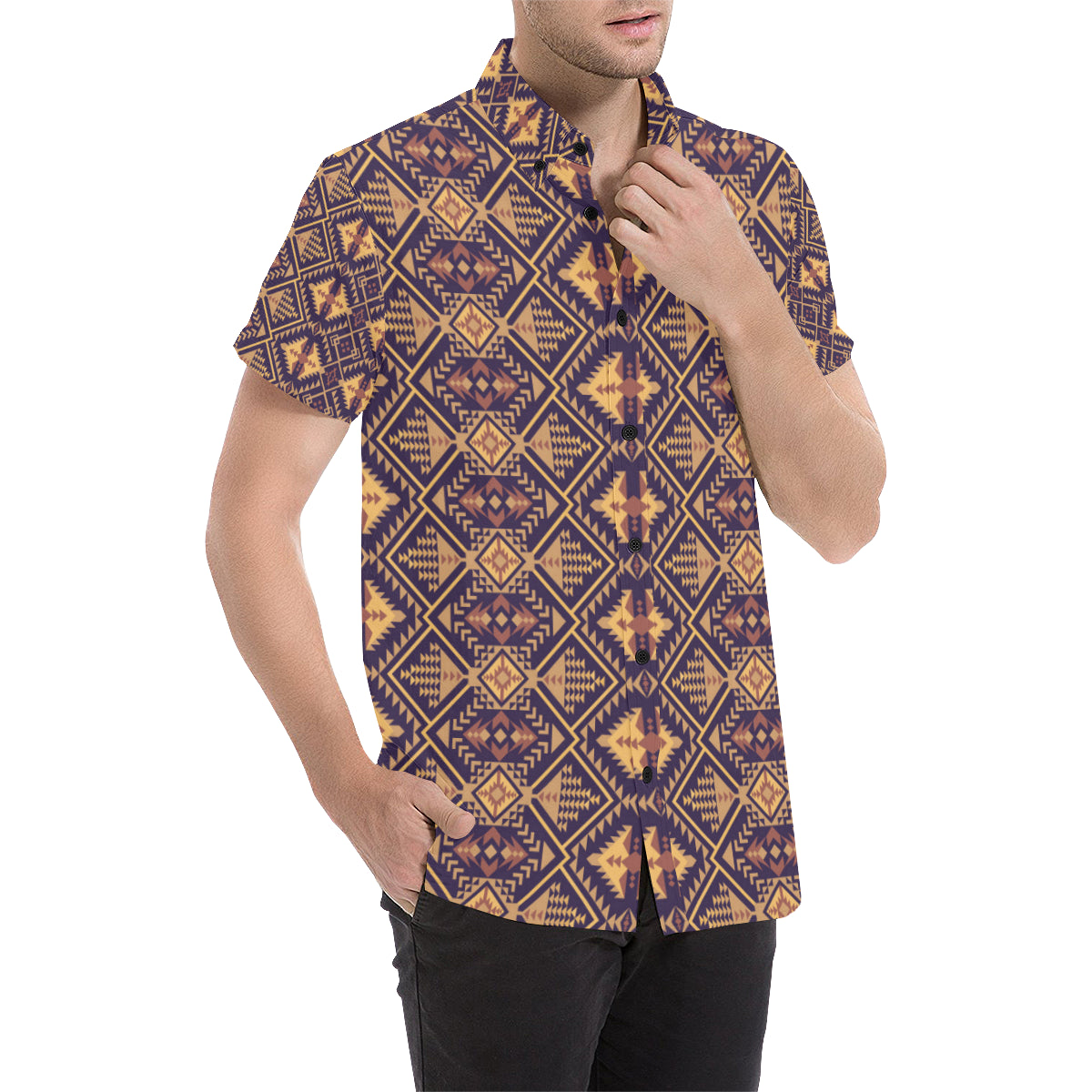 Aztec Pattern Print Design 09 Men Button Up Shirt - JorJune