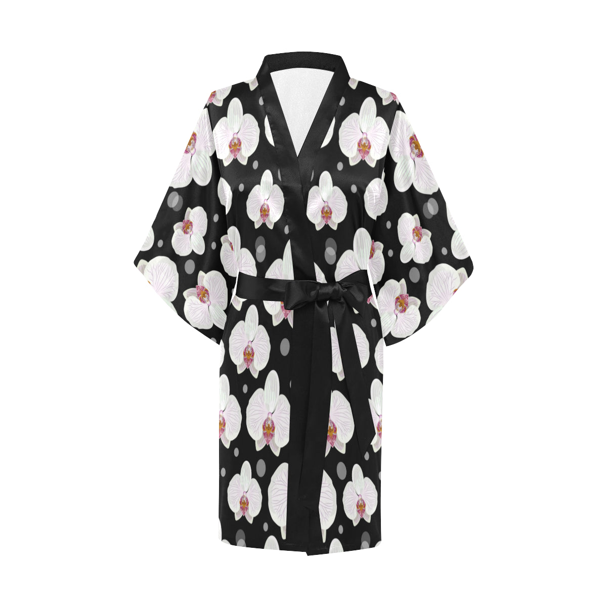 Orchid White Pattern Print Design OR09 Women Kimono Robe - JorJune