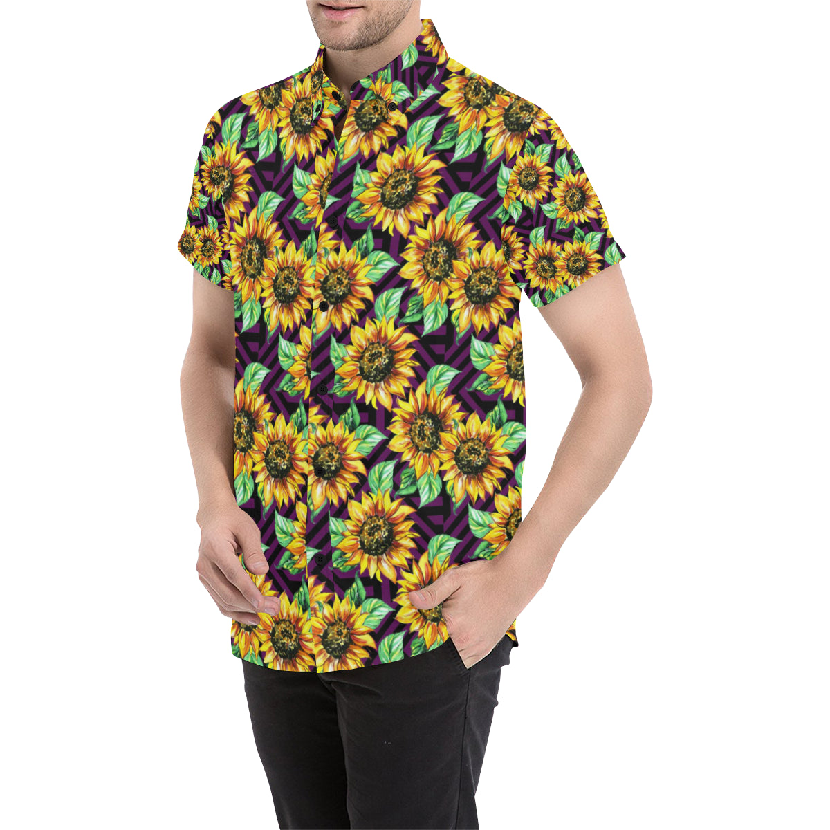 Sunflower Pattern Print Design SF012 Men Button Up Shirt - JorJune