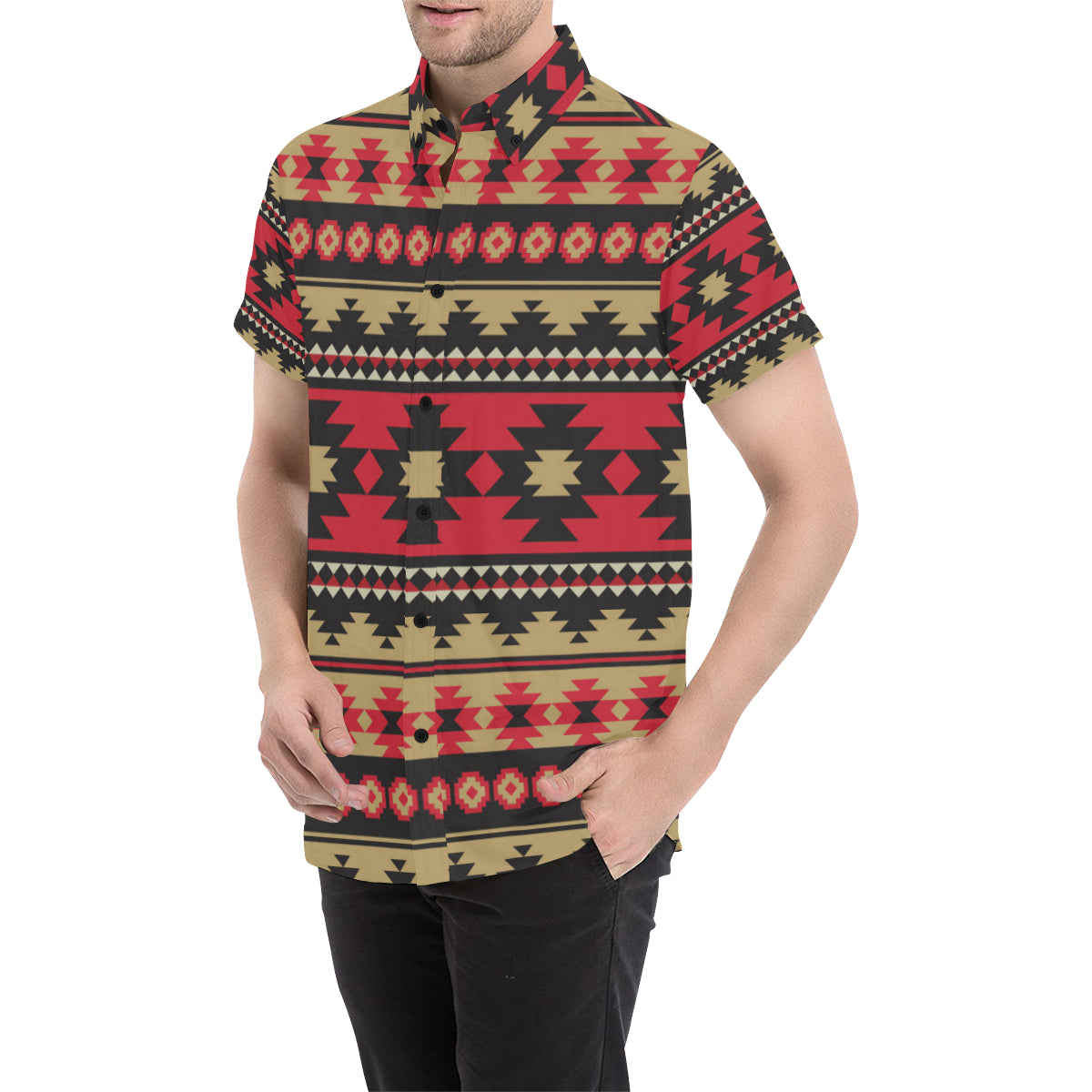 Navajo Pattern Print Design A04 Men Button Up Shirt - JorJune