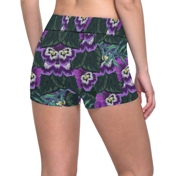 Pansy Pattern Print Design PS07 Yoga Shorts - JorJune