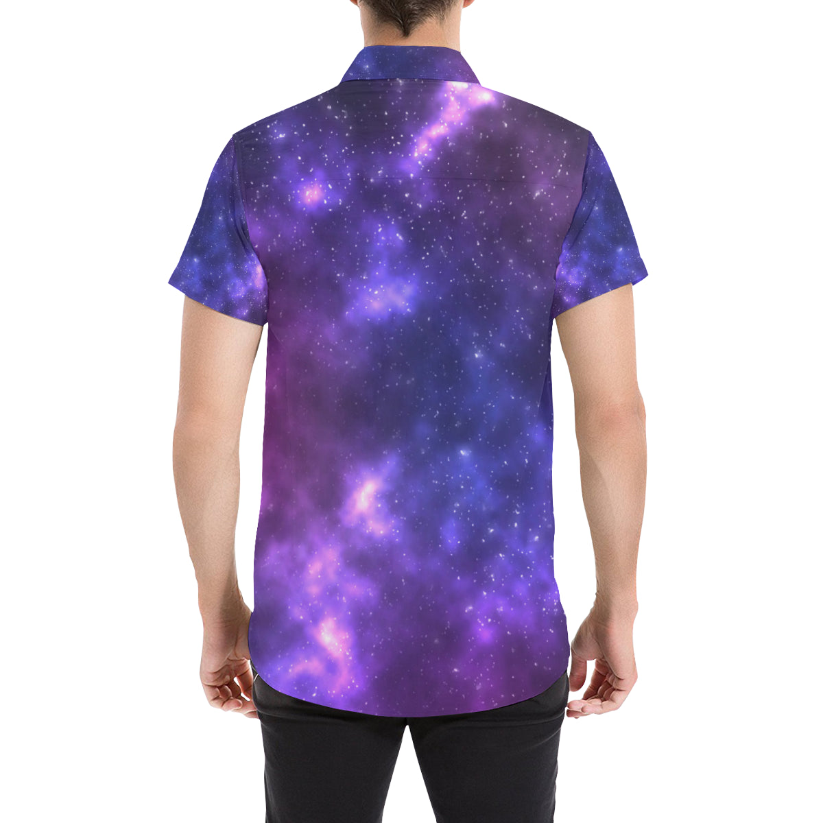 Celestial Purple Blue Galaxy Men Button Up Shirt - JorJune