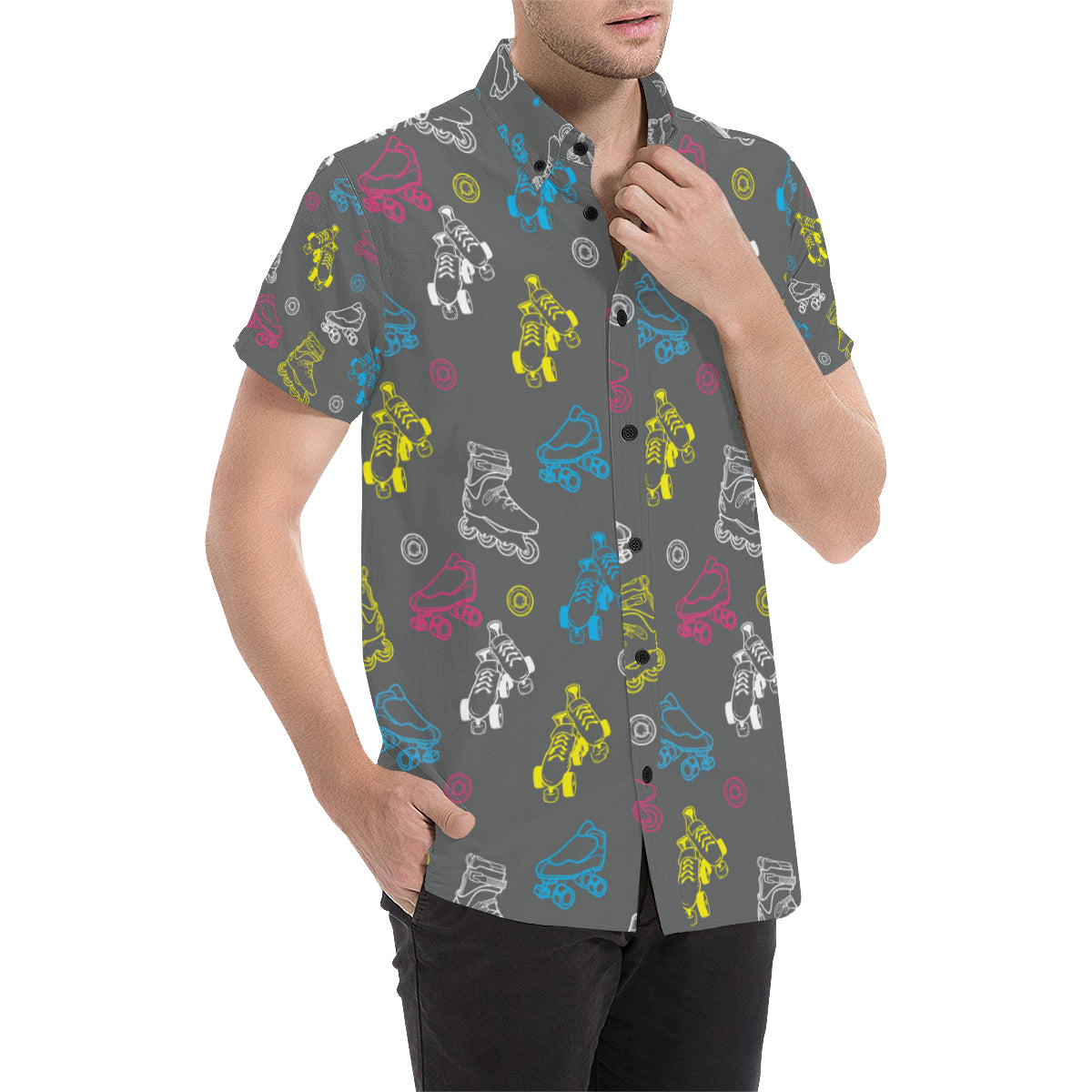 Roller skate Pattern Print Design A02 Men Button Up Shirt - JorJune