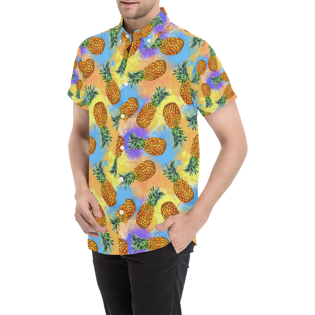 Pineapple Pattern Print Design PP09 Men Button Up Shirt - JorJune