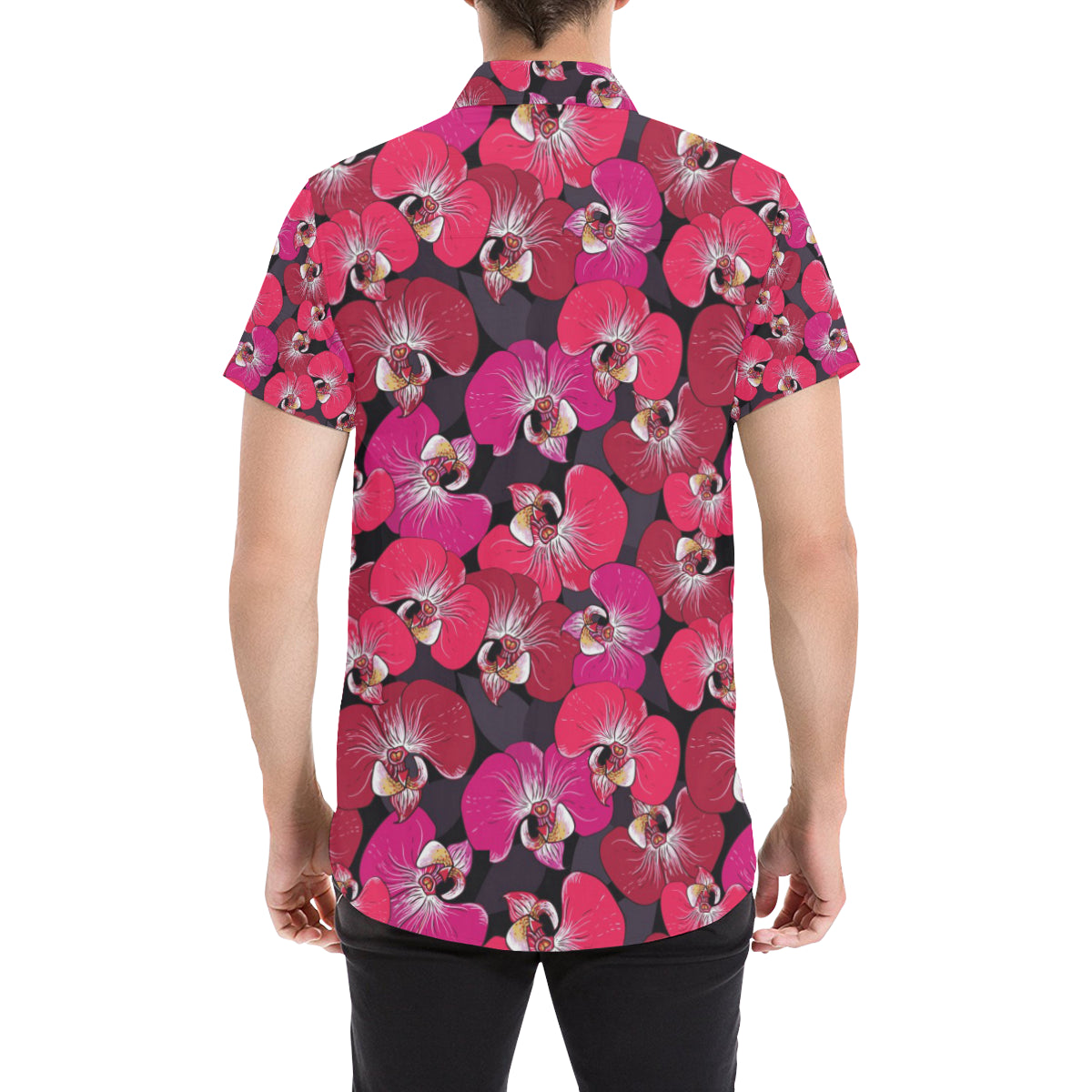 Orchid Red Pattern Print Design OR05 Men Button Up Shirt - JorJune