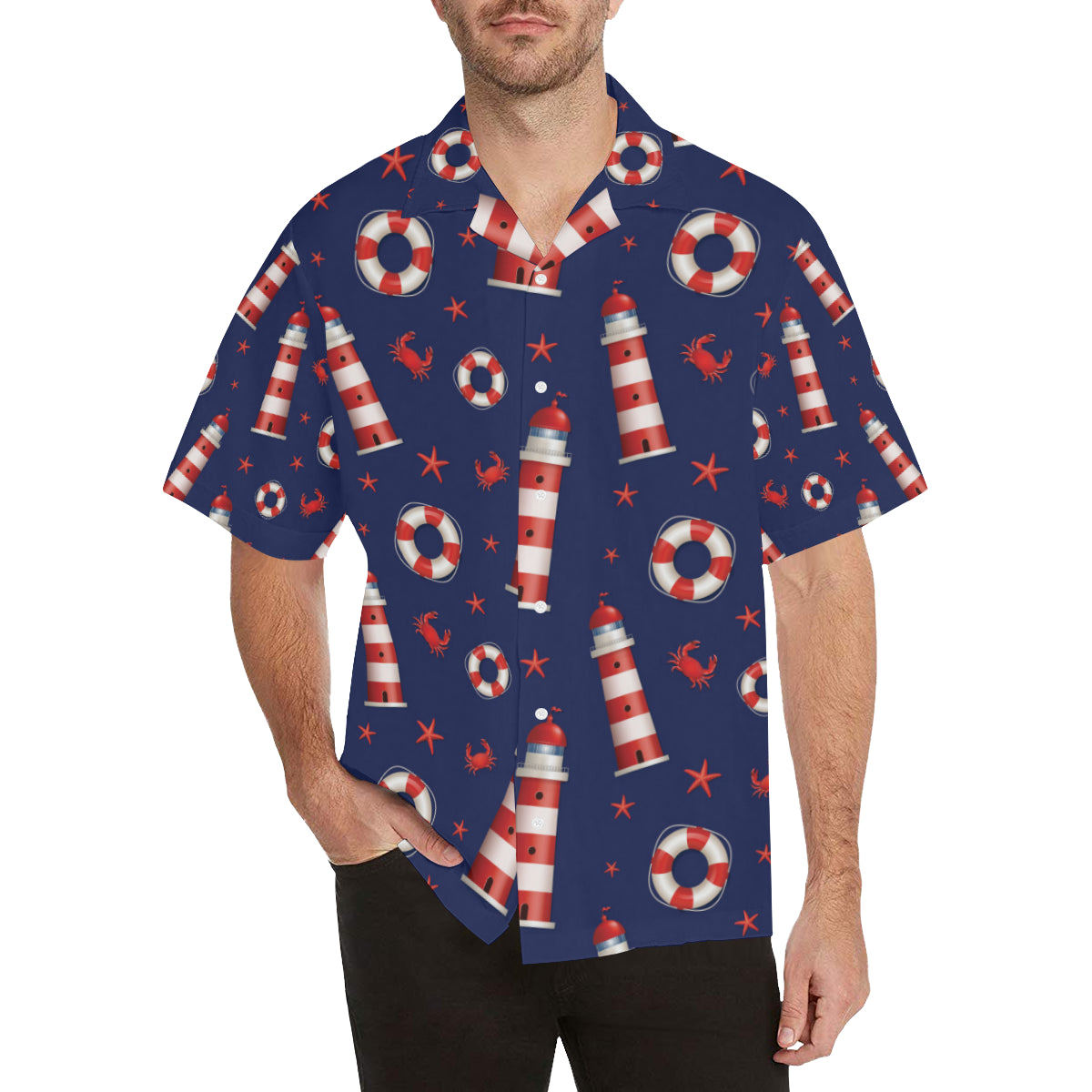 Nautical Pattern Print Design A03 Men's Hawaiian Shirt - JorJune