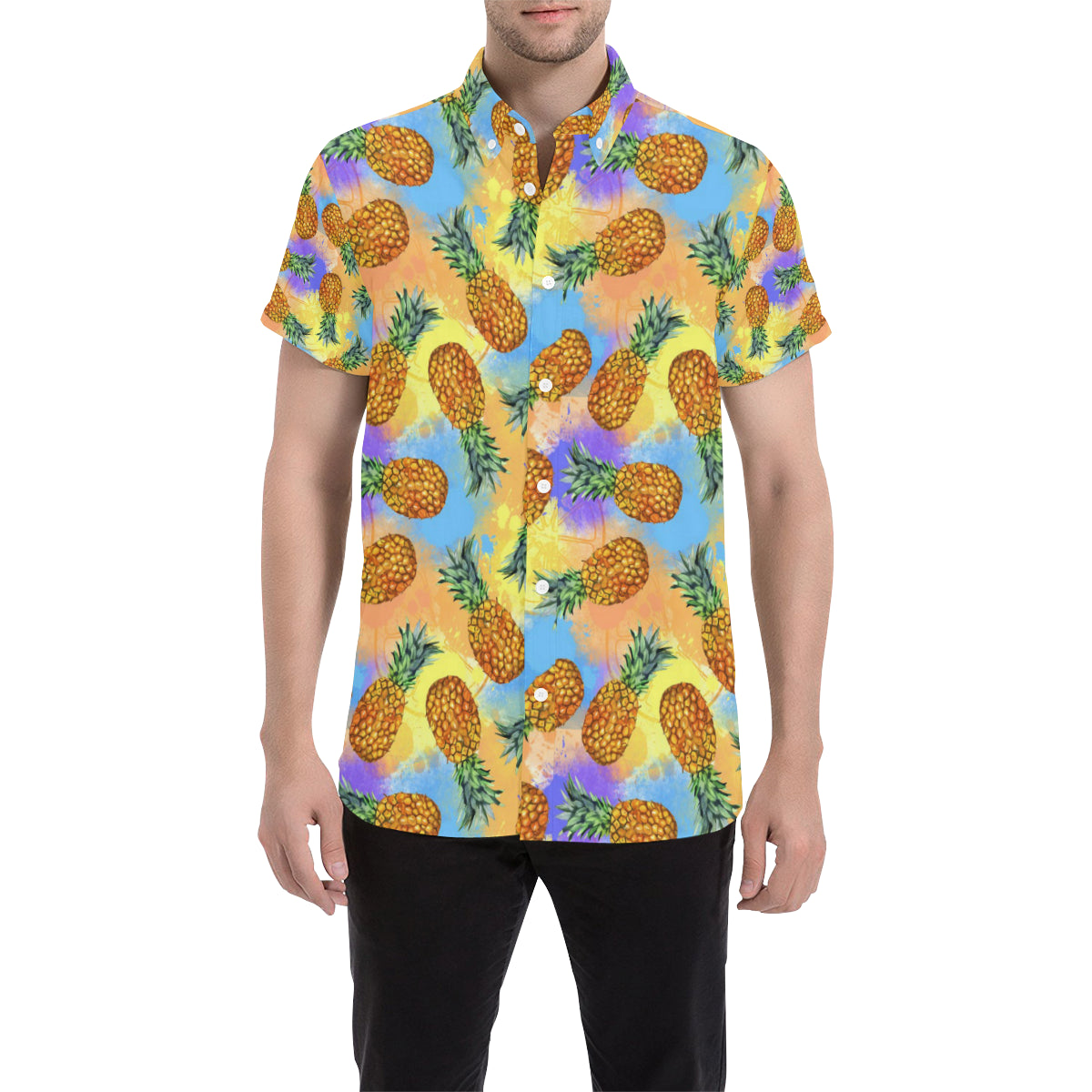 Pineapple Pattern Print Design PP09 Men Button Up Shirt - JorJune