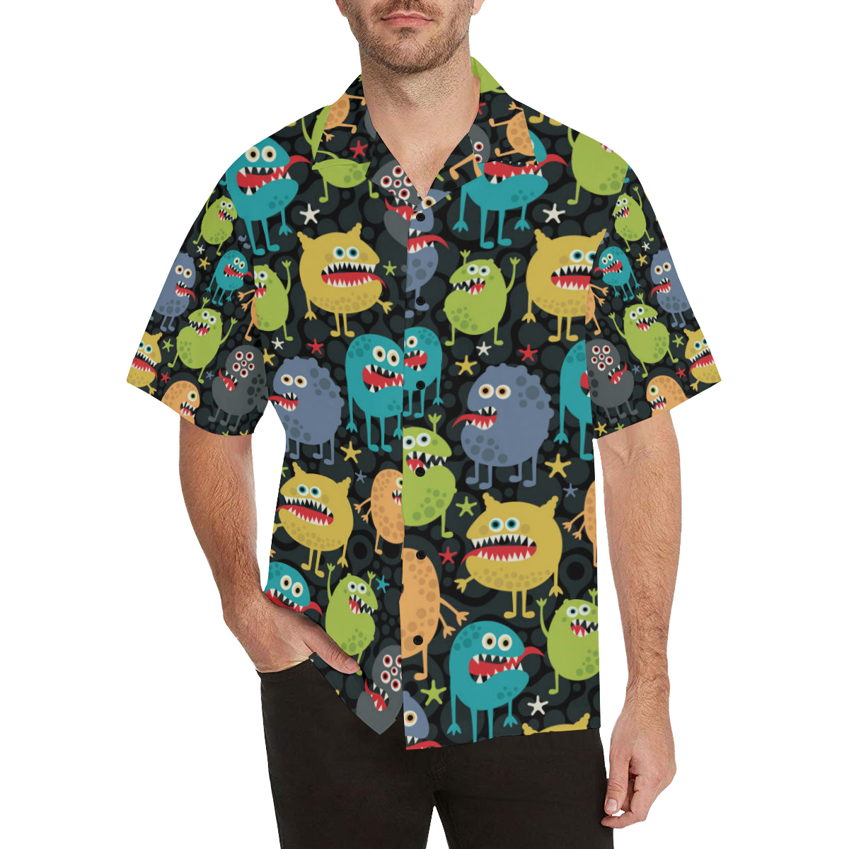 Monster Pattern Print Design 01 Men's Hawaiian Shirt - JorJune
