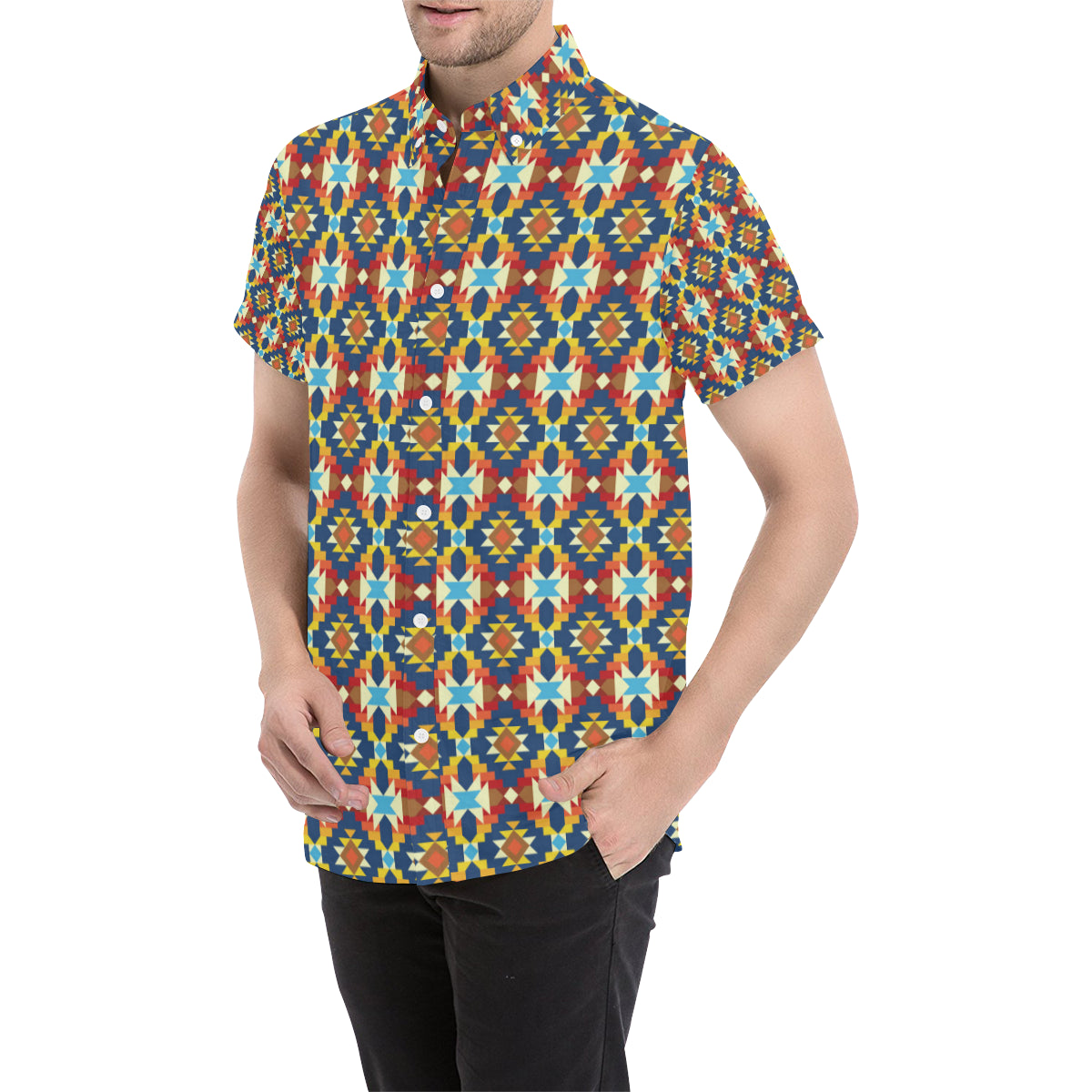 Aztec Pattern Print Design 01 Men Button Up Shirt - JorJune