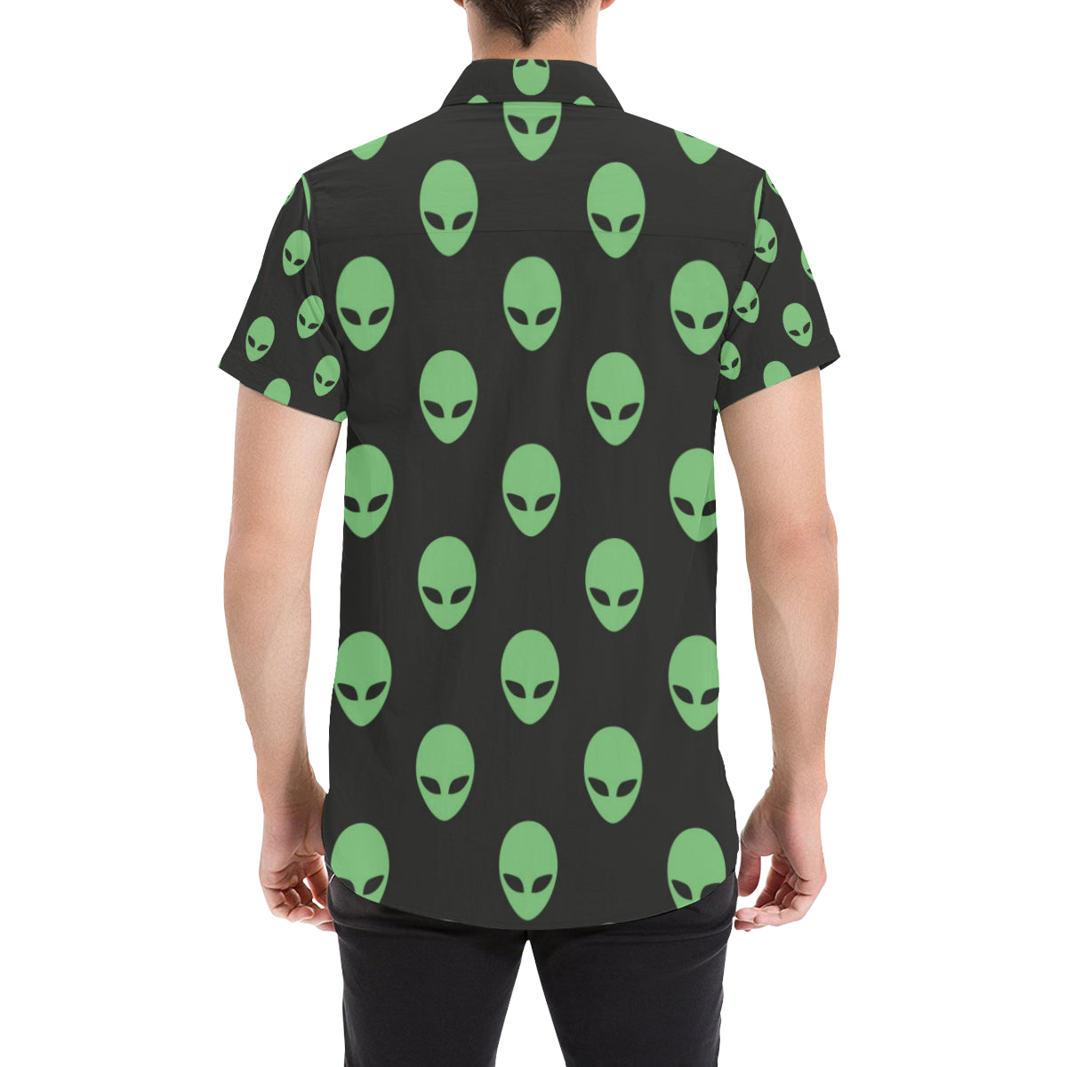 Alien Green Neon Pattern Print Design 01 Men Button Up Shirt - JorJune