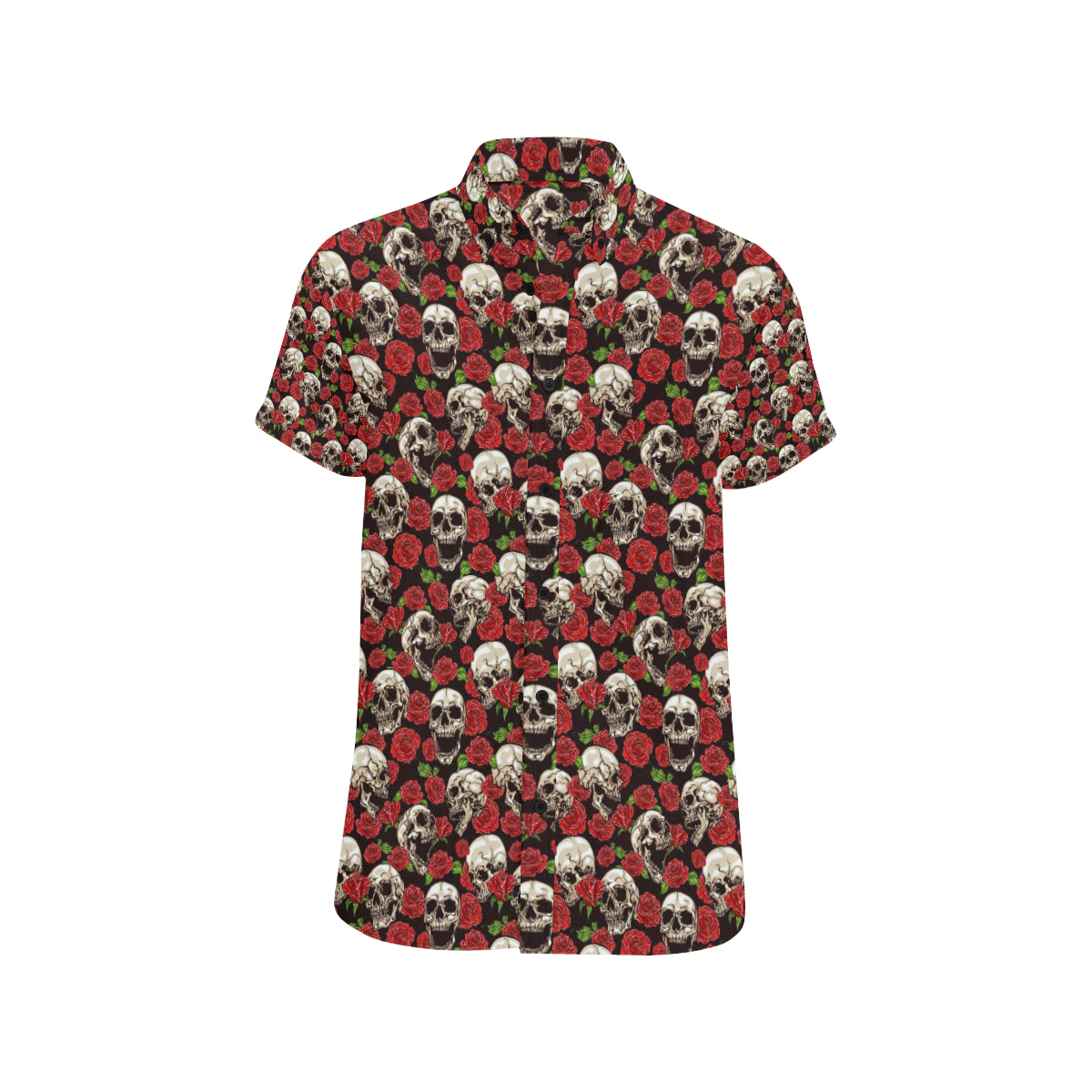 Skull Roses Design Themed Print Men Button Up Shirt - JorJune