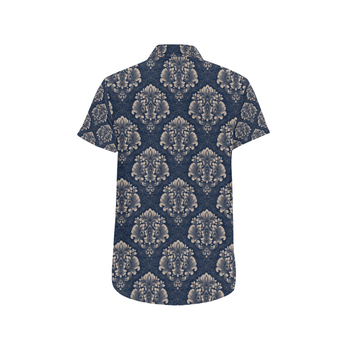 Damask Blue Luxury Print Pattern Men Button Up Shirt - JorJune