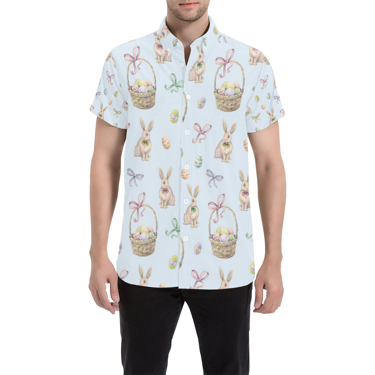 Rabbit Easter Eggs Pattern Print Design 03 Men Button Up Shirt - JorJune